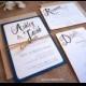 Rustic Navy Wedding Invitation with RSVP and Detail Card - QUICK DELIVERY - Organic, Barn, Farm, Simple, Elegant Style, Set of 10