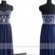 SIZE 2/4/6/8 IN STOCK Beaded Bodice  Chiffon Prom Dress/ Homecoming Dress/ Dark Navy Prom Dress/ Formal Dress/ celebrity Dress by wishdress