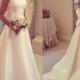 Elegant A-line Simple Open Back Bowknot Sweep Train Wedding Dresses, WD0113