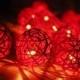 20 Red Rattan Ball String Lights for Party Wedding and Decorations