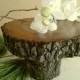 TREASURY ITEM - 9" Rustic wedding Cake Stand - Log cake stand - Bark logs - Wood cake stand - Holiday cake stand - Woodland decor