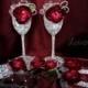Wedding / Champagne Flutes / Cake Server Set & Knife / Burgundy / Berry / Christmas / Winter / Wedding