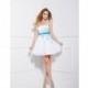 Short Lace One Shoulder Prom Dress In Aqua/White - Crazy Sale Bridal Dresses