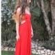 Stylish Red V open back  long side slits - red maxi dress - prom maxi dress