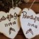 Christmas Ornaments for Parents of the Bride and Groom with YOUR Wedding Date First Christmas for Newlyweds Wood Hearts