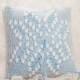Knitted Ring Cushion with White Lace (Eight Pointed Star Pattern) and Light Blue Pillow. Something Blue For Your Wedding