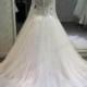 Graceful high neck long sleeved lace tulle ball gown wedding dress