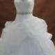 Plus size white organza and lace ball gown wedding dress