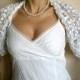Bridal Bolero, Wedding Shrug, Wedding Wrap in White with Silky Ribbon Feathered