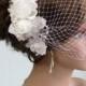 Wedding Ivory Headpiece with Bridal Birdcage Veil  Fascinator Wedding Hair Clip Wedding Accessory Pearls-Vail