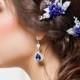 Blue hair pins Flower hair pins Pearl Bridal hair pins Navy blue wedding Leaf Blue hair clip Floral hair pins Leaf hair pins