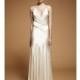Jenny Packham - Fall 2012 - Drew Sleeveless Silk Satin Sheath Wedding Dress with a V-Neckline and Spaghetti Straps - Stunning Cheap Wedding Dresses