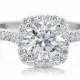 Moissanite & Diamond Halo Engagement Ring 18kt White Gold 1.50ct Round Forever Brilliant Center .41ct EFVS2 Natural Diamond Wedding