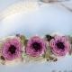 Headband jewelry hair  crochet,pink flowers hair accessory Boho ,romantique style  crochet headband,bohemian chic, hair jewelry headband.