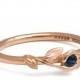 Leaves Sapphire Ring - 14K Rose Gold and Sapphire engagement ring, engagement ring, leaf ring, filigree, antique, art nouveau, vintage, 14