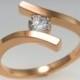 Promise ring - 14k - Twisted ring - April's birthstone - Rose gold ring - Diamond ring - Promise solitaire - Wedding ring - bridal ring