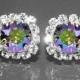 Paradise Shine Crystal Halo Earrings Swarovski 8mm Rhinestone Earring Studs Purple Green Silver Bridesmaids Jewelry Bridal Small Earrings