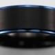 Free Engraving Good Quality 8MM Width Matte Black Center With Blue Step New Tungsten Ring Comfort Fit Design Men's Wedding Ring Promise Ring