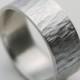 Wide Men's Silver Wood Texture Band - Solid 8x1.5mm eco-friendly 100% recycled metal - Rustic wedding band with bark texture