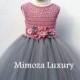 Dusty pink and Grey Flower girl dress, tutu dress, bridesmaid dress, princess dress, silk crochet top tulle dress, hand knit silk top tutu