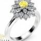 Yellow Diamond Flower Engagement Ring 14K White Gold Fancy Diamond Ring Unique Yellow Diamond Engagement Ring