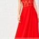 A-line V-neck Spaghetti Straps Beaded Lace Bodice Chiffon Long Prom Dress