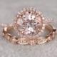 2pcs Morganite Bridal Ring Set,Engagement ring Rose gold,Diamond wedding band,14k,8mm Round Cut,Gemstone Promise Ring,Art Deco Eternity Band