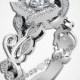 Princess Belle Inspired Rose Flower Swarovski Sterling Silver or White Gold Engagement Ring
