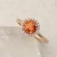 Orange Sapphire Rose Gold Ring Diamond Halo Gemstone Ring for Right Hand or as a Wedding Ring