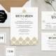 Art Deco Wedding Invitation Template Set, Printable Wedding Invitations, Gold and Black Wedding Invitation - Editable Text - Art Deco Shell