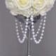 IVORY Flower Ball With DRAPING PEARLS. Wedding Decor, Bridal Shower,  Flower Girl. Choose Your Rose Color.