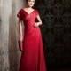 Elegant Satin Chiffon & Lace A-line V-neck Short Sleeve Full Length Mother Dresses - overpinks.com