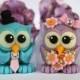 Custom bride and groom love birds owl wedding cake topper - daisies bridal bouquet