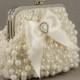 Bridal Clutch - Exquisite Ivory Pearl Bridal Clutch adorned with a Lovely Satin Bow and Pearl & Rhinestone Accent - Pearl Purse