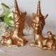 Unicorn Wedding Cake Topper Fantasy Gold Love Animals Gold Home Decor Ceramic Vintage Design