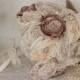 Fabric Flower and Brooch Wedding Bouquet, Ivory, Cream and Dusty Pink, Satin, chiffon and Burlap Bouquet