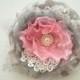 grey gray pink romantic rose, weddings accessories hair, bride bridesmaids, satin flowers, brooch, bridal hair clip, flower for sash
