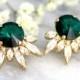 Emerald Earrings, Bridal Emerald Earrings, Swarovski Emerald Earrings, Bridal Cluster Earrings, Bridesmaids Earrings, Bridal Cluster Studs