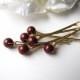 Marsala Red Garnet Pearl Hair Pins, Bordeaux 8mm