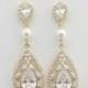 Gold Wedding Earrings Gold Bridal Jewelry Cubic Zirconia Pearl Tear Drops Yellow Gold Crystal Wedding Earrings, Esther Earring