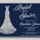 Navy and Silver Bridal Shower Invitation diamond wedding gown Digital or Printed