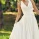 Boho Vintage Inspired A-Line Chiffon Wedding Dress with Deep V Cutout, Draped Corset, Light-As-Air Chiffon Skirt