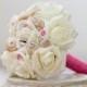 Pink seashell wedding bouquet mini size for flower girl with roses and fuchsia or hot pink pins for beach and destination wedding
