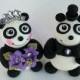 Bride and groom panda bear wedding cake topper, customizable, with banner
