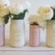 Mason Jar Decor / Pink and Ivory Mason Jars / Baby Shower Decor / Rustic Wedding Centerpiece / Shabby Chic Mason Jars