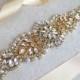 Gold Bridal Crystal, Pearl sash. Rhinestone Applique Wedding Belt. Bride Sash. CALLISTA