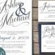 Classic White Wedding Invitations - Invitation, RSVP postcard, Info card, Printable, navy blue