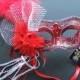 Red pvc Venetian Ostrich Feather Mask for wedding dancing Masquerade 4B1B SKU: 6F41