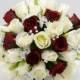 Artificial Wedding Flowers, Burgundy & Ivory Rose Brides Bouquet Posy