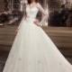 Alluring Tulle V-neck Neckline Long Sleeves Ball Gown Wedding Dresses with Lace Appliques - overpinks.com